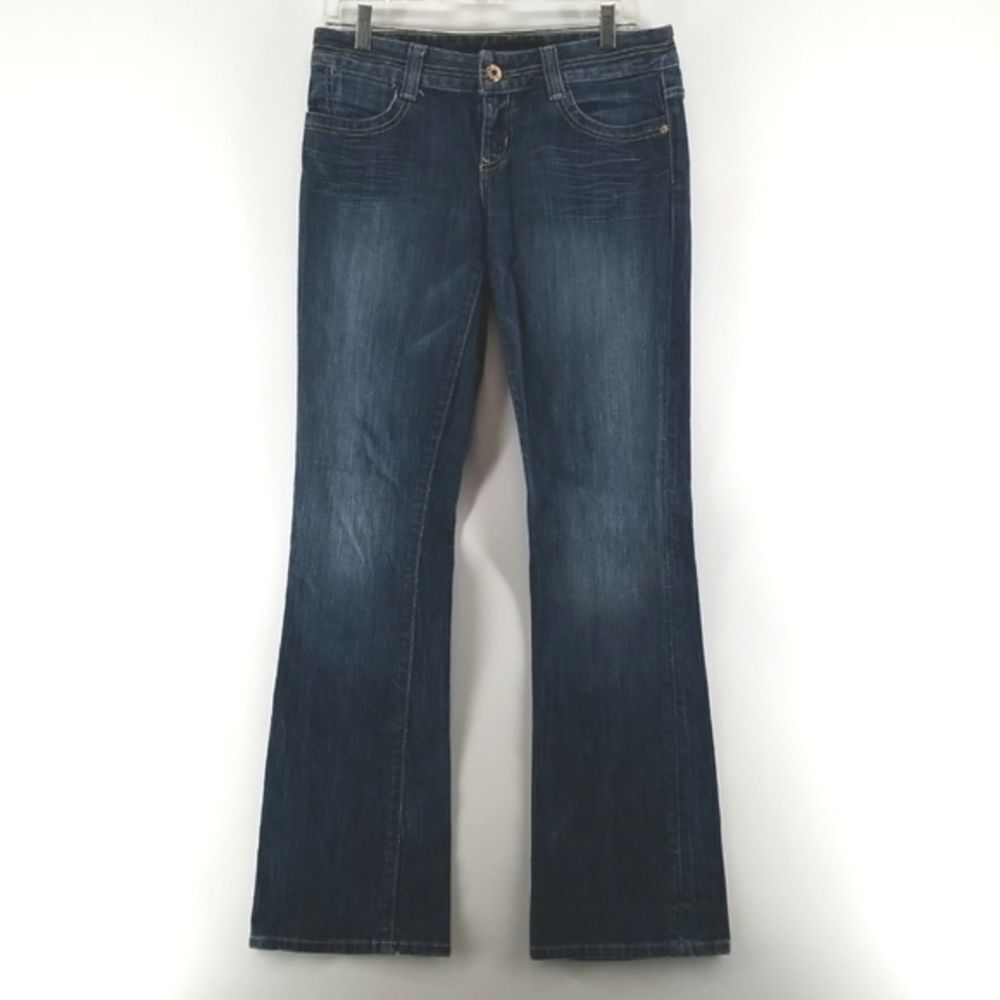 Guess Jeans Womens Size 29/32 Rear Button Pockets Boot Cut Blue Denim Low Rise